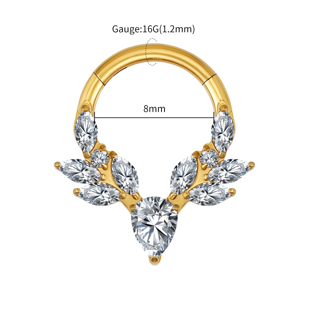 Right Grand ASTM F136 Titanium Vine Marquise CZ Septum Ring 16G Pear CZ Daith Earring Helix Cartilage Piercing Body Jewelry
