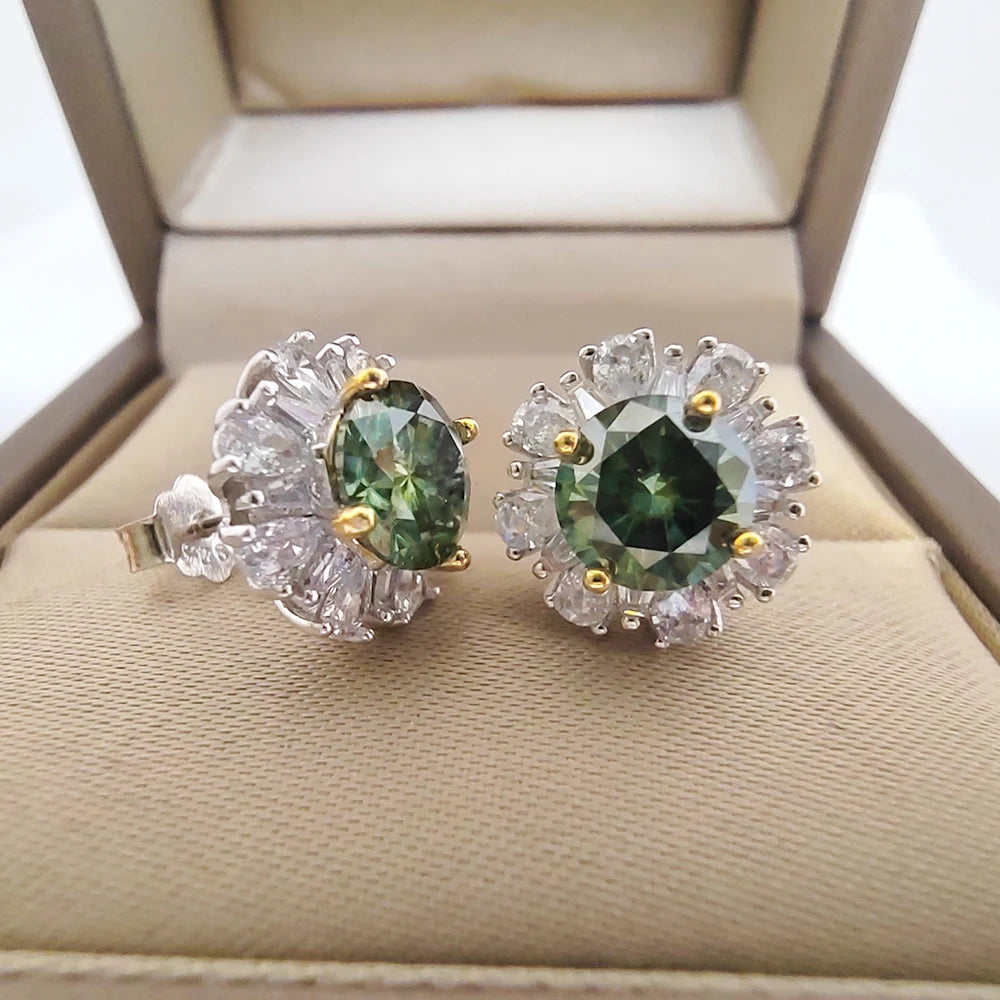 1CT Green Moissanite Stud Earrings with Certificate S925 Silver Jewelry Wedding Party Birthday Gift