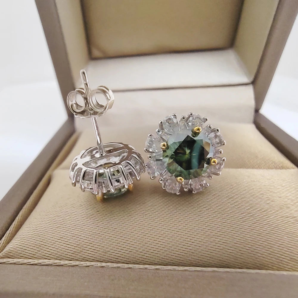 1CT Green Moissanite Stud Earrings with Certificate S925 Silver Jewelry Wedding Party Birthday Gift