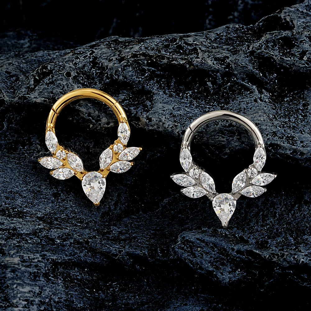 Right Grand ASTM F136 Titanium Vine Marquise CZ Septum Ring 16G Pear CZ Daith Earring Helix Cartilage Piercing Body Jewelry