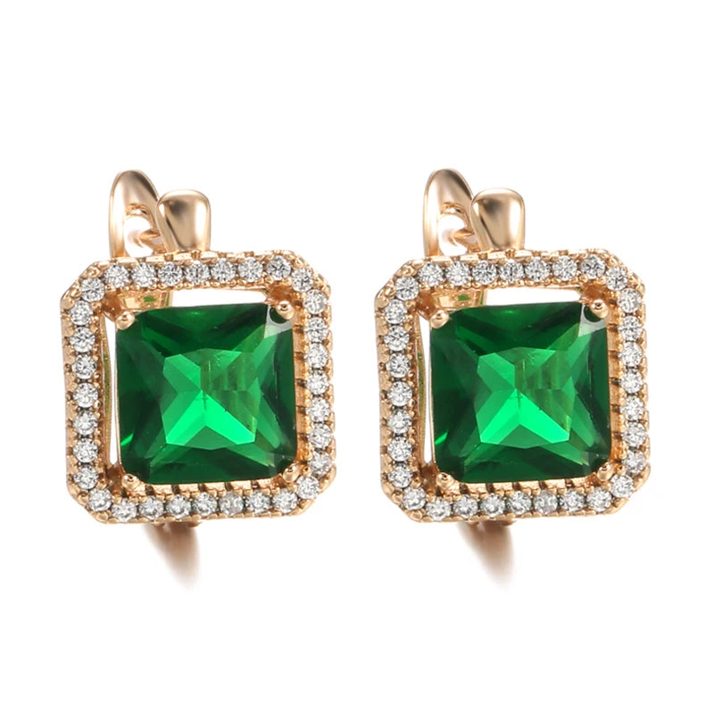 SYOUJYO Luxury Green Square Natural Zircon Earrings For Women Grace 585 Rose Gold Color Party Earrings Fashion Fine Jewelry 2022