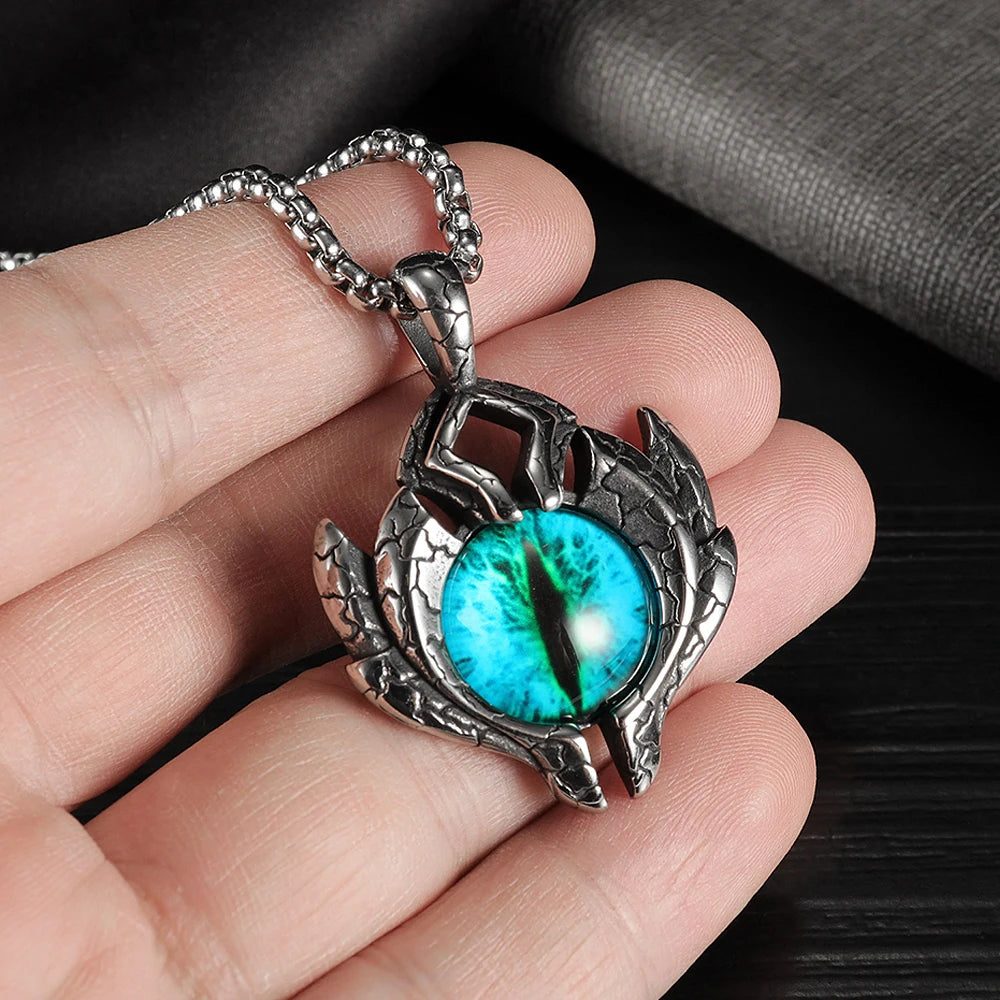 Vintage 316L Stainless Steel Demon Eye Pendant Necklaces For Men Women Punk Hip Hop Male Biker Jewelry Halloween Gifts Wholesale