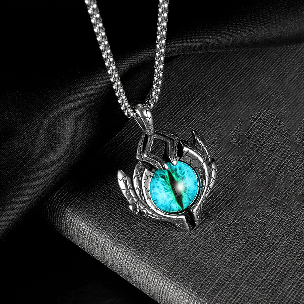 Vintage 316L Stainless Steel Demon Eye Pendant Necklaces For Men Women Punk Hip Hop Male Biker Jewelry Halloween Gifts Wholesale