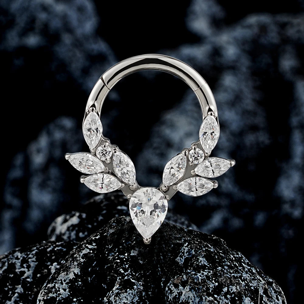 Right Grand ASTM F136 Titanium Vine Marquise CZ Septum Ring 16G Pear CZ Daith Earring Helix Cartilage Piercing Body Jewelry