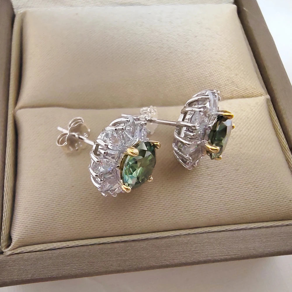1CT Green Moissanite Stud Earrings with Certificate S925 Silver Jewelry Wedding Party Birthday Gift