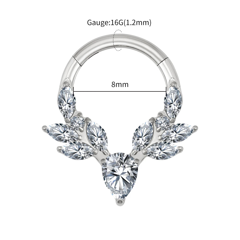Right Grand ASTM F136 Titanium Vine Marquise CZ Septum Ring 16G Pear CZ Daith Earring Helix Cartilage Piercing Body Jewelry