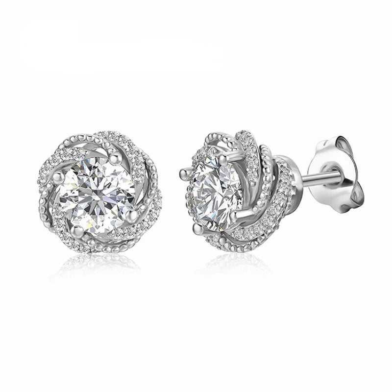 1 Carat Moissanite Stud Earrings 925 Sterling Silver Trendy Snowflake Engagement Wedding Fine Jewelry