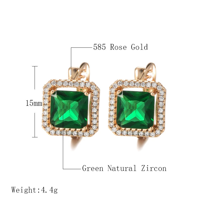 SYOUJYO Luxury Green Square Natural Zircon Earrings For Women Grace 585 Rose Gold Color Party Earrings Fashion Fine Jewelry 2022