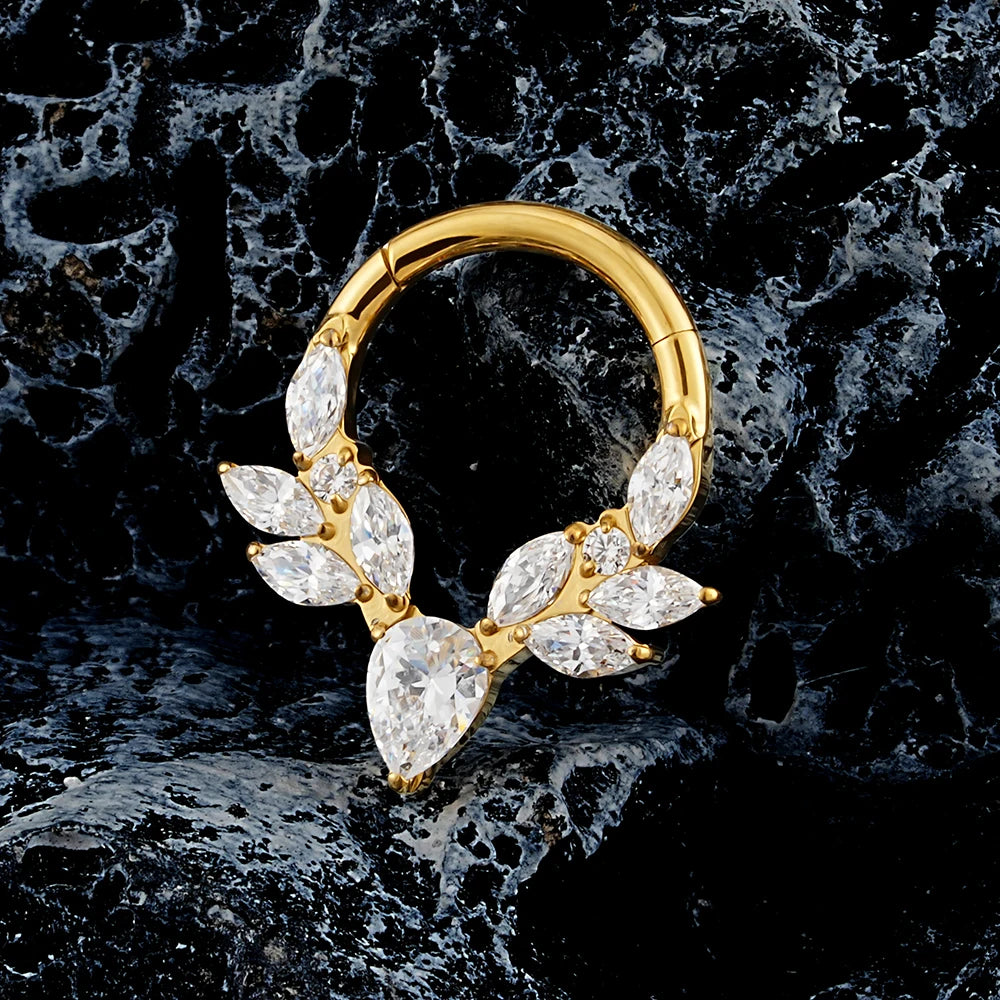 Right Grand ASTM F136 Titanium Vine Marquise CZ Septum Ring 16G Pear CZ Daith Earring Helix Cartilage Piercing Body Jewelry