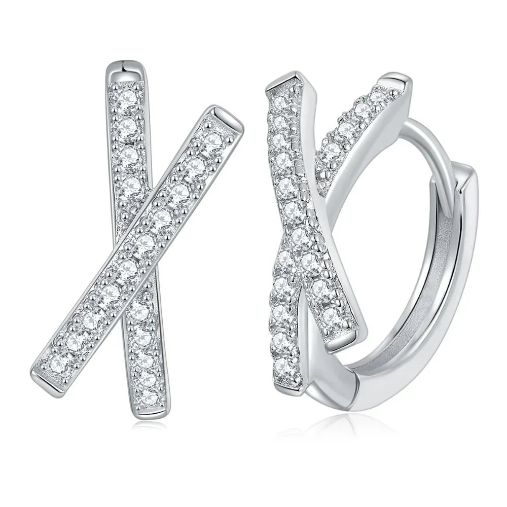 LinkerLove Moissanite Cross Hoop Earrings for Women 18K White Gold Plated 925 Sterling Silver Diamond Earrings Fine Jewelry Gift