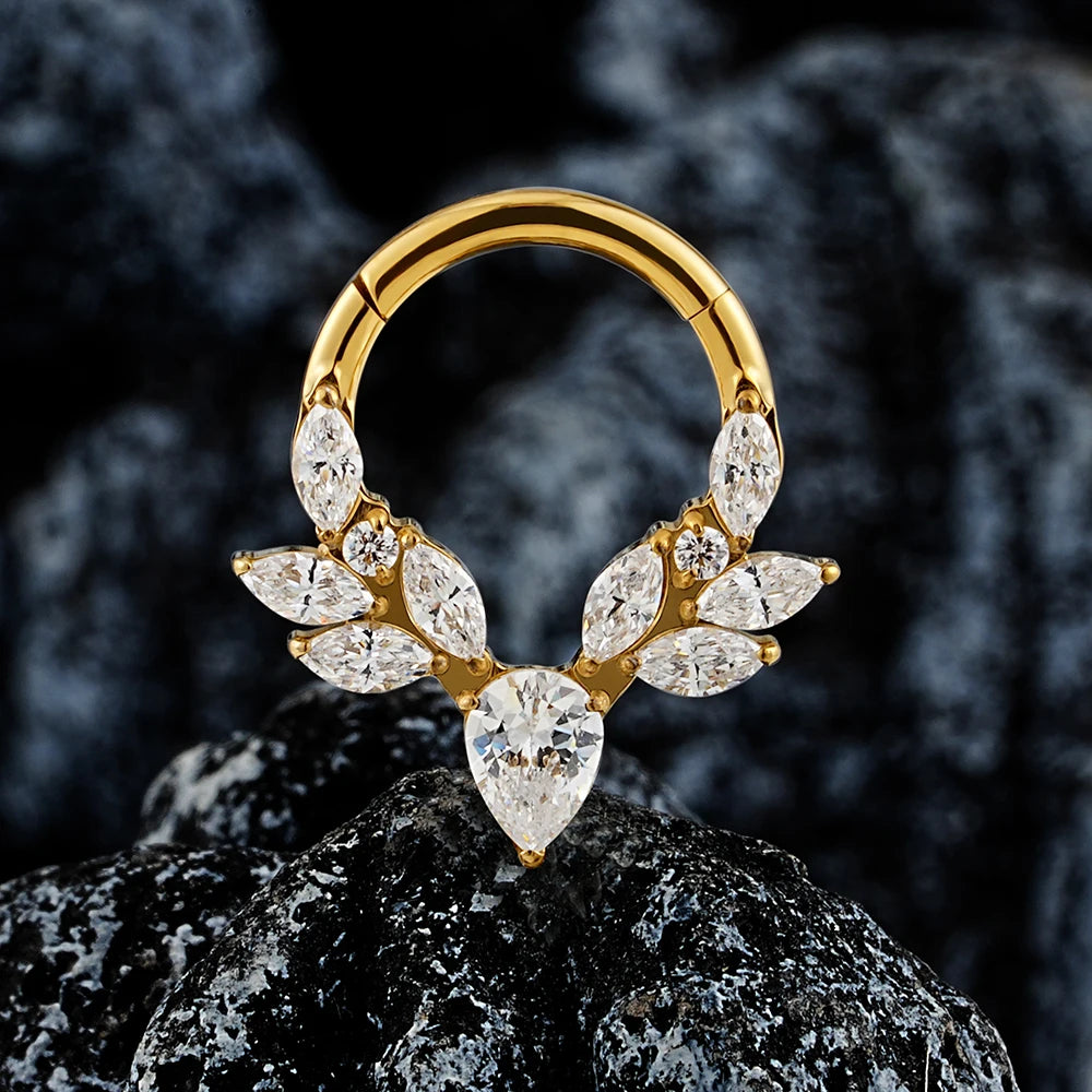 Right Grand ASTM F136 Titanium Vine Marquise CZ Septum Ring 16G Pear CZ Daith Earring Helix Cartilage Piercing Body Jewelry
