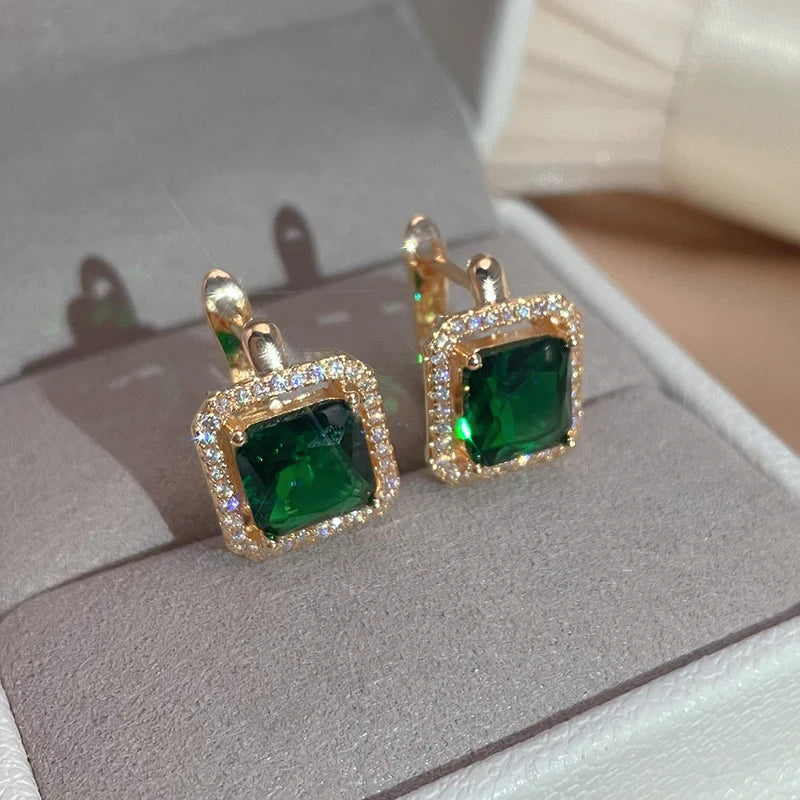 SYOUJYO Luxury Green Square Natural Zircon Earrings For Women Grace 585 Rose Gold Color Party Earrings Fashion Fine Jewelry 2022