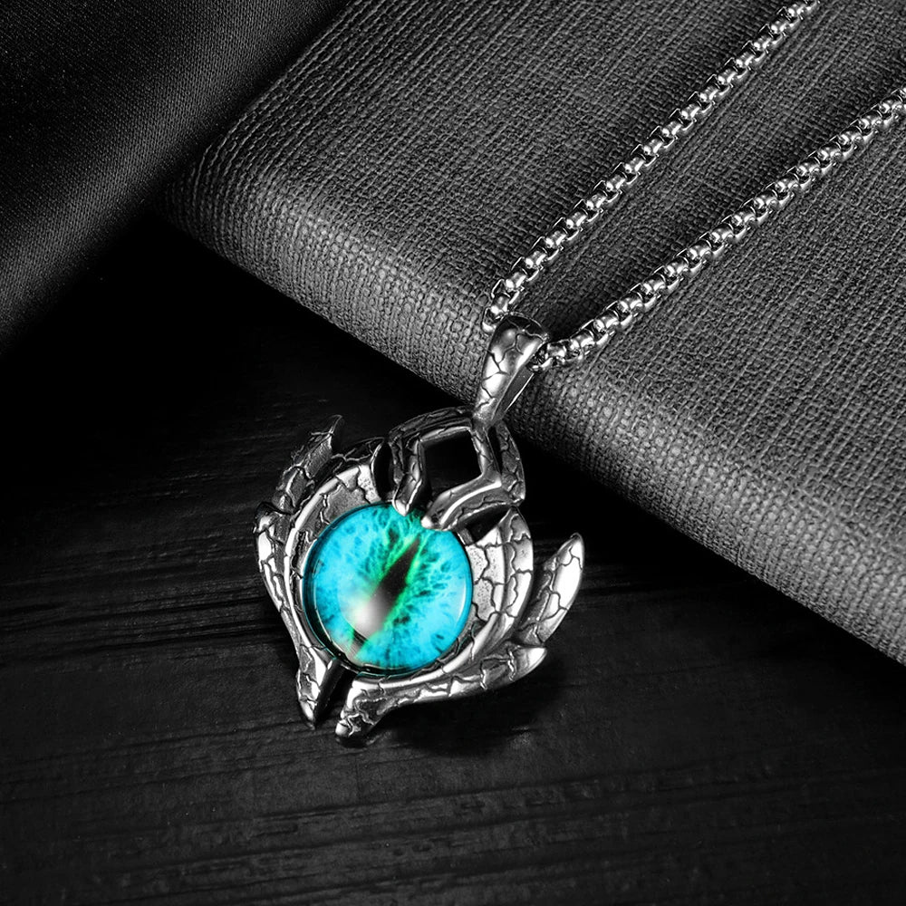 Vintage 316L Stainless Steel Demon Eye Pendant Necklaces For Men Women Punk Hip Hop Male Biker Jewelry Halloween Gifts Wholesale