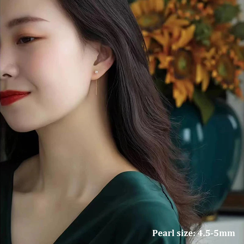 100% Real 18K Gold Natural Freshwater Pearl Drop Earrings Pure AU750 Simple Tassel Earrings for Women Fine Jewelry