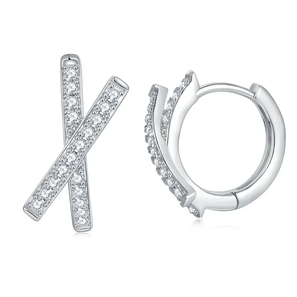LinkerLove Moissanite Cross Hoop Earrings for Women 18K White Gold Plated 925 Sterling Silver Diamond Earrings Fine Jewelry Gift