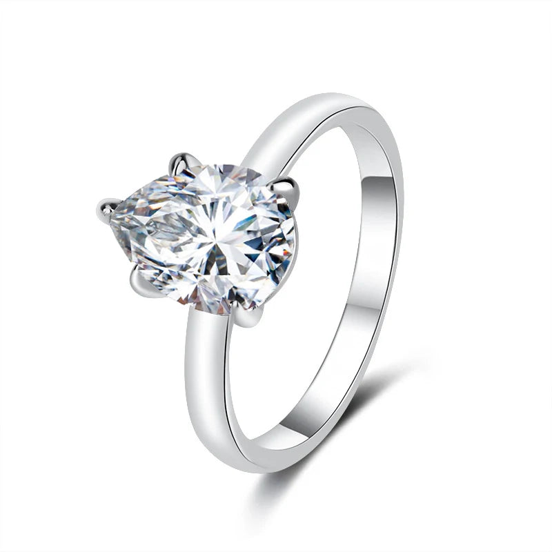 FIRERING 1-2ct True Droplet Moissanite Ring with Certificate Passed Diamond Test Women Jewelry Gift S925 Silver