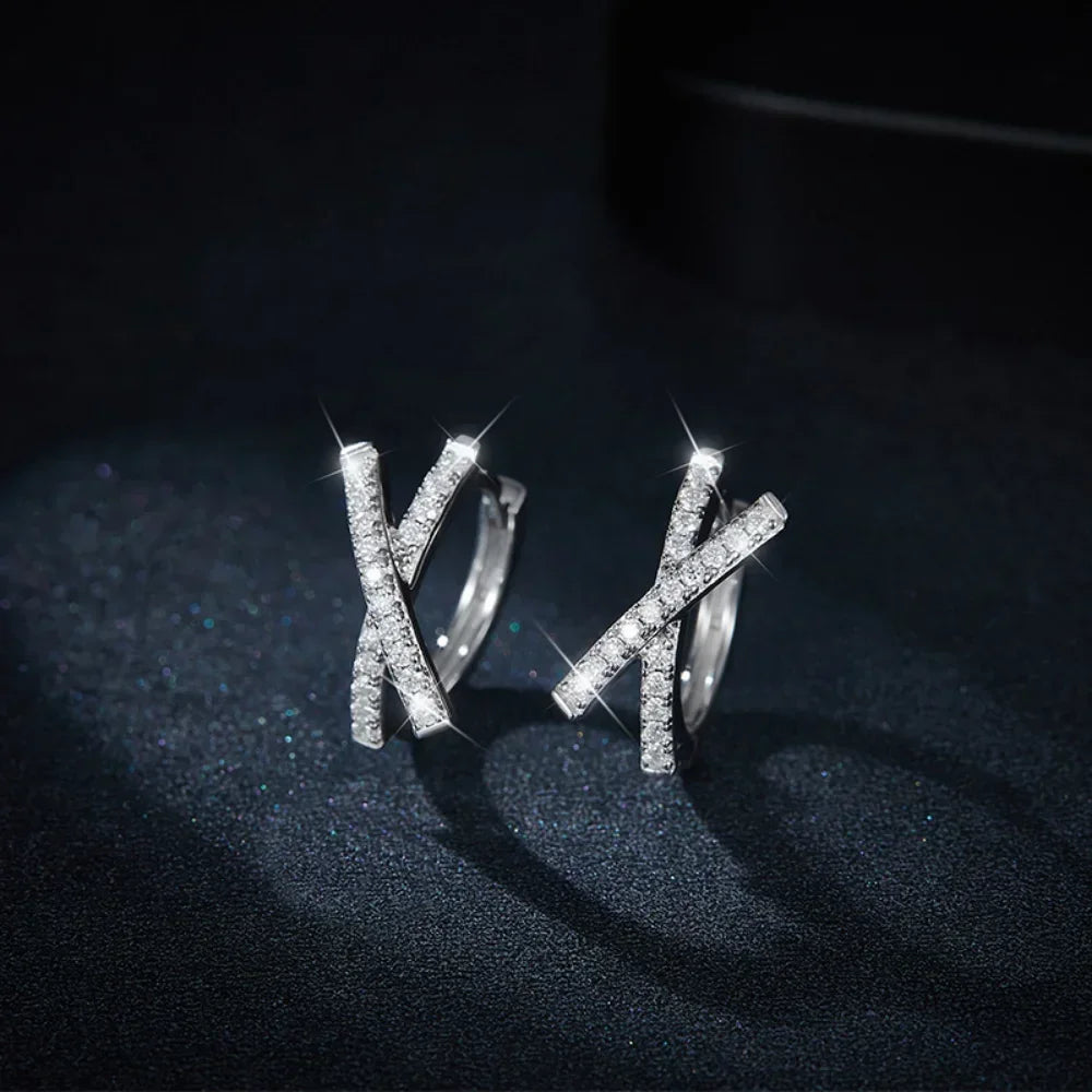 LinkerLove Moissanite Cross Hoop Earrings for Women 18K White Gold Plated 925 Sterling Silver Diamond Earrings Fine Jewelry Gift