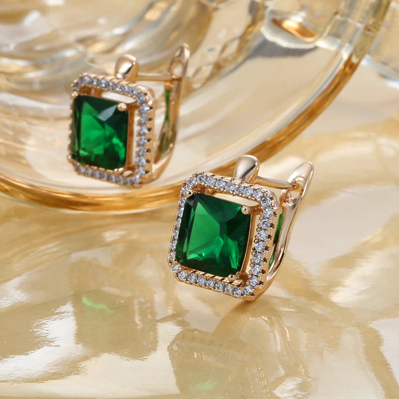 SYOUJYO Luxury Green Square Natural Zircon Earrings For Women Grace 585 Rose Gold Color Party Earrings Fashion Fine Jewelry 2022