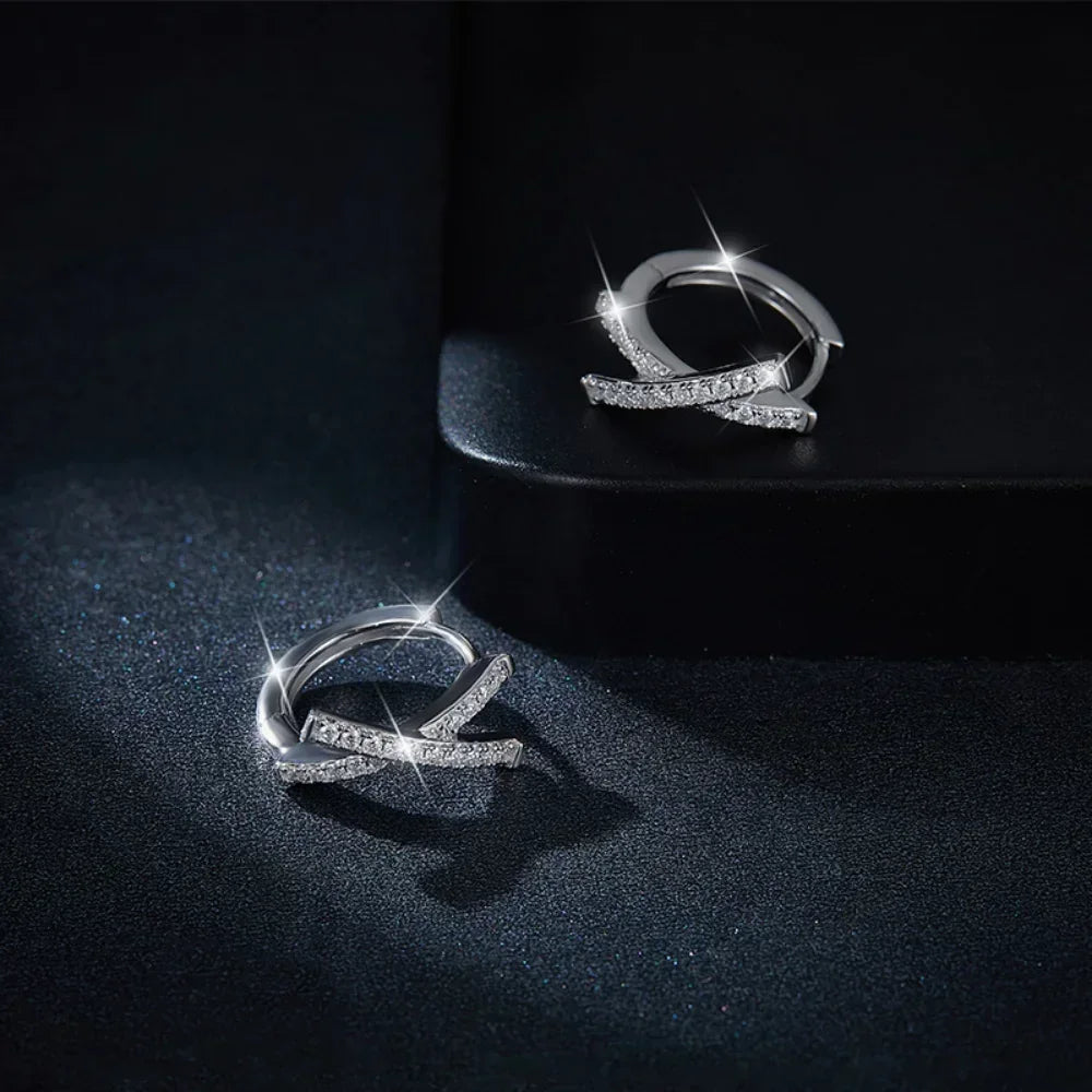 LinkerLove Moissanite Cross Hoop Earrings for Women 18K White Gold Plated 925 Sterling Silver Diamond Earrings Fine Jewelry Gift