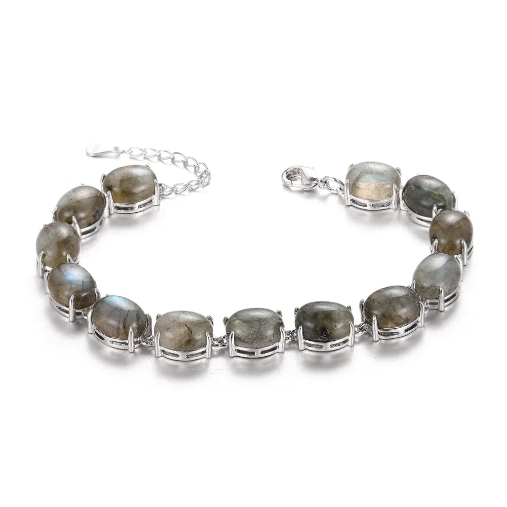 Natural Labradorite Bracelet Silver Bracelet Turquoise Amethyst Gemstone Bangle Party Anniversary Gift Jewelry