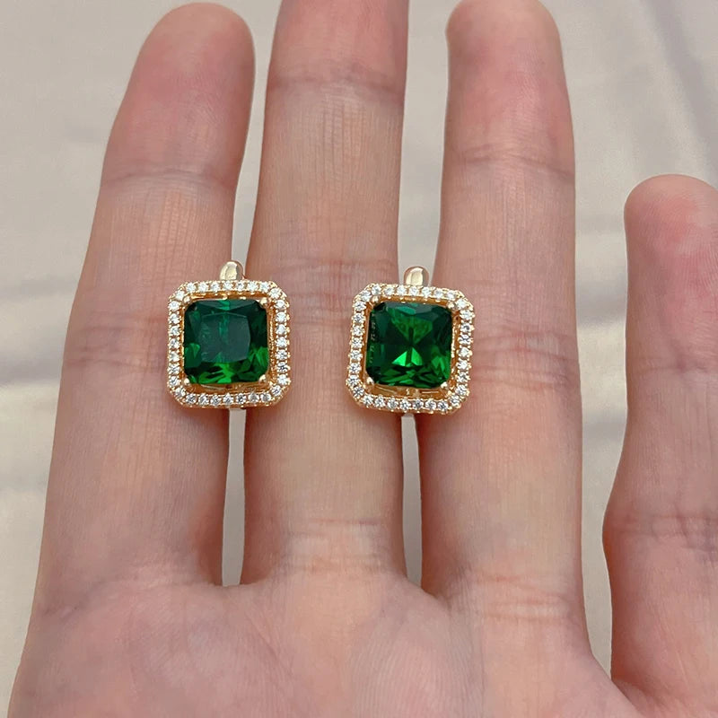 SYOUJYO Luxury Green Square Natural Zircon Earrings For Women Grace 585 Rose Gold Color Party Earrings Fashion Fine Jewelry 2022