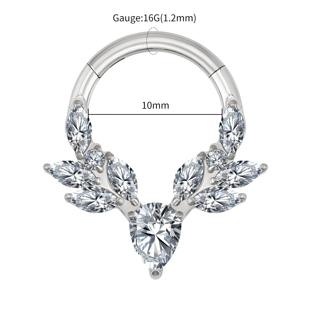 Right Grand ASTM F136 Titanium Vine Marquise CZ Septum Ring 16G Pear CZ Daith Earring Helix Cartilage Piercing Body Jewelry