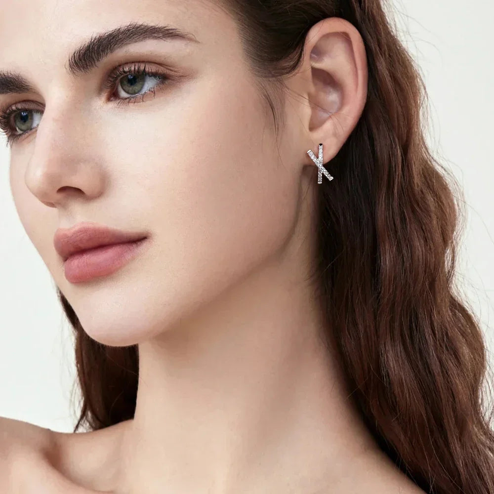 LinkerLove Moissanite Cross Hoop Earrings for Women 18K White Gold Plated 925 Sterling Silver Diamond Earrings Fine Jewelry Gift