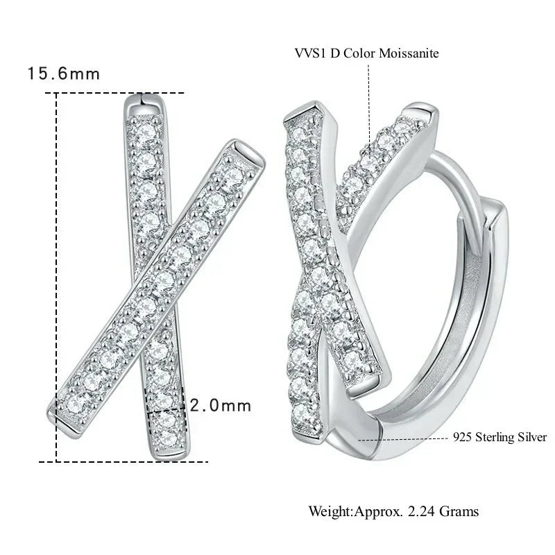 LinkerLove Moissanite Cross Hoop Earrings for Women 18K White Gold Plated 925 Sterling Silver Diamond Earrings Fine Jewelry Gift
