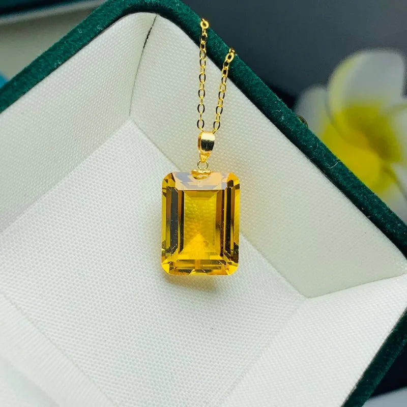 Natural Citrine 12x16mm Pendant with 18k Gold Palace Style Women's Retro Jewelry Gemstone with Certificate