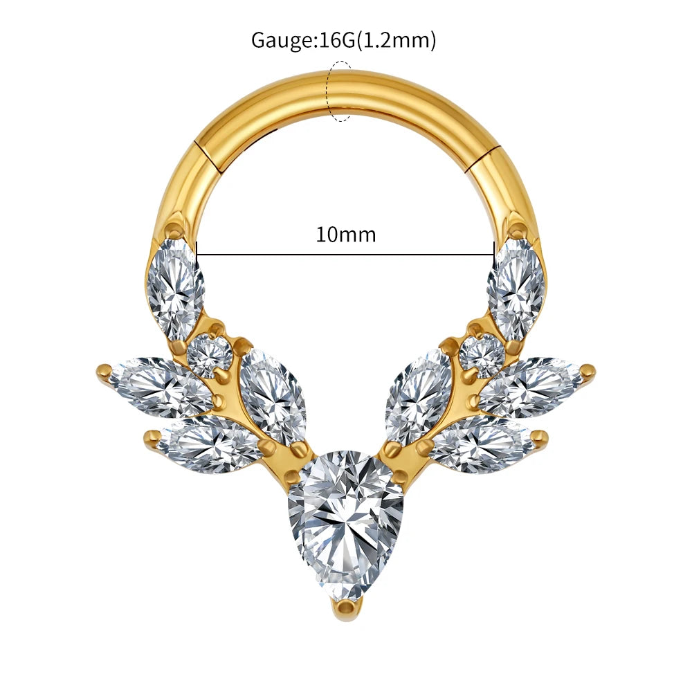 Right Grand ASTM F136 Titanium Vine Marquise CZ Septum Ring 16G Pear CZ Daith Earring Helix Cartilage Piercing Body Jewelry