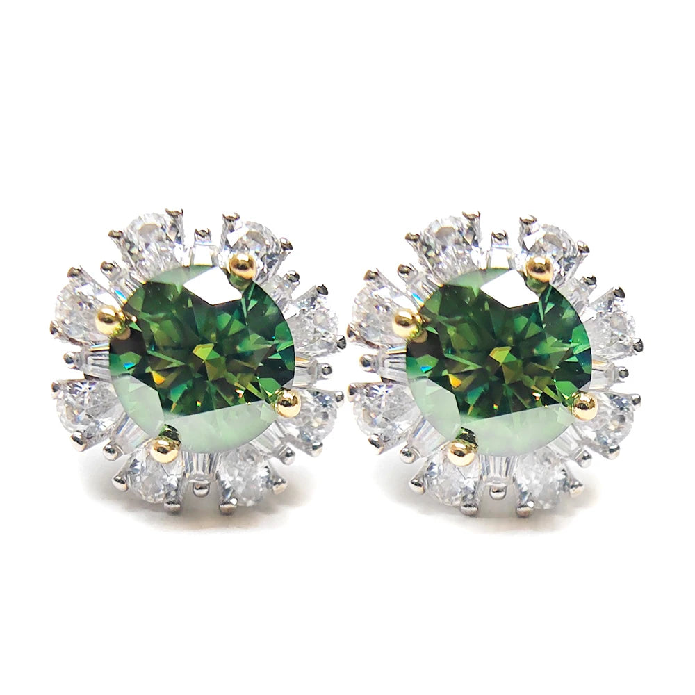 1CT Green Moissanite Stud Earrings with Certificate S925 Silver Jewelry Wedding Party Birthday Gift