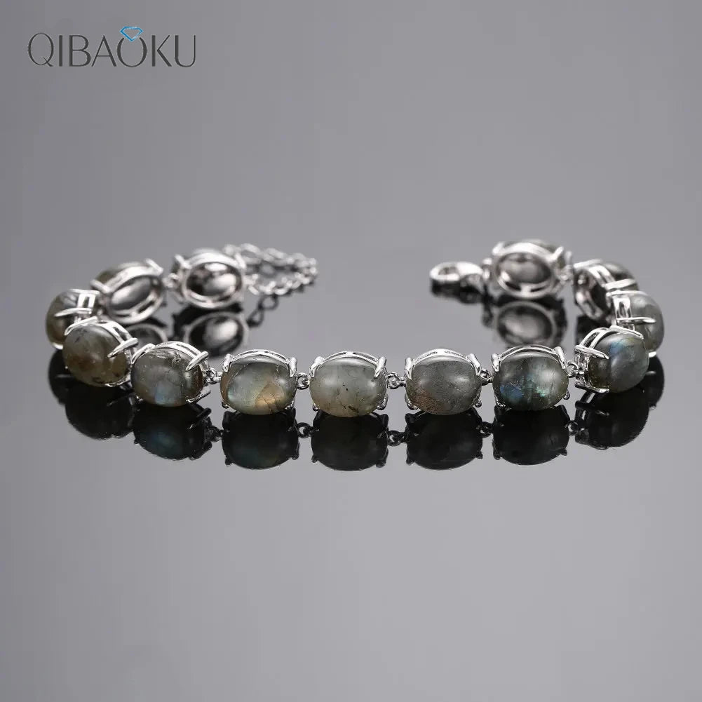 Natural Labradorite Bracelet Silver Bracelet Turquoise Amethyst Gemstone Bangle Party Anniversary Gift Jewelry